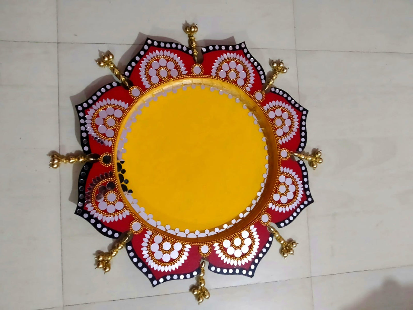 Handmade wooden pooja thali with latkan