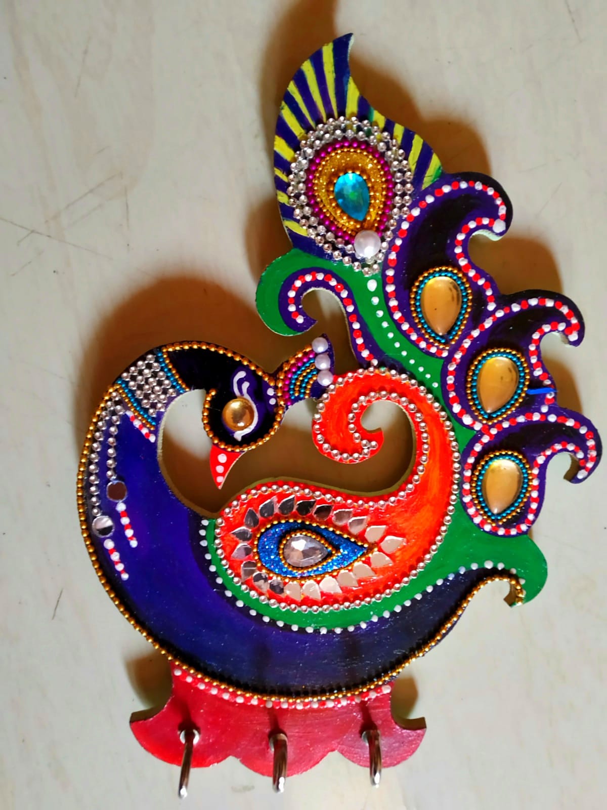 Peacock design wooden Wall Hanging Key Holder