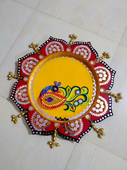 Combo of wooden pooja thali with Roli Chawal container
