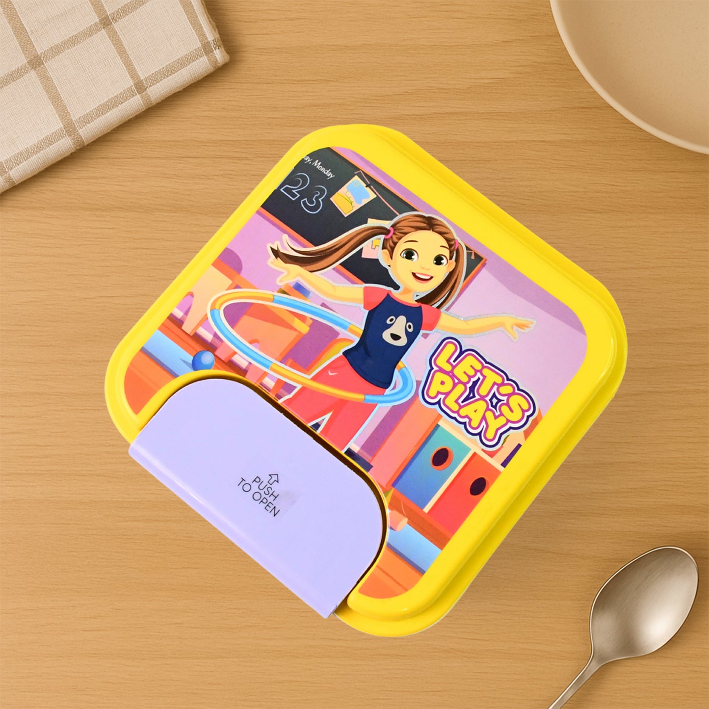Kids Lunch Box Set With Small Inner Container Spoon  Fork (1 Pc)
