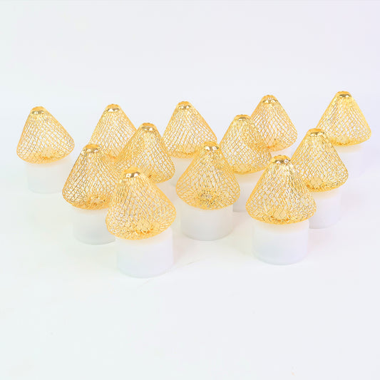 Set Of 12 Decorative Led Flameless Candle Lights With Golden Net Cover