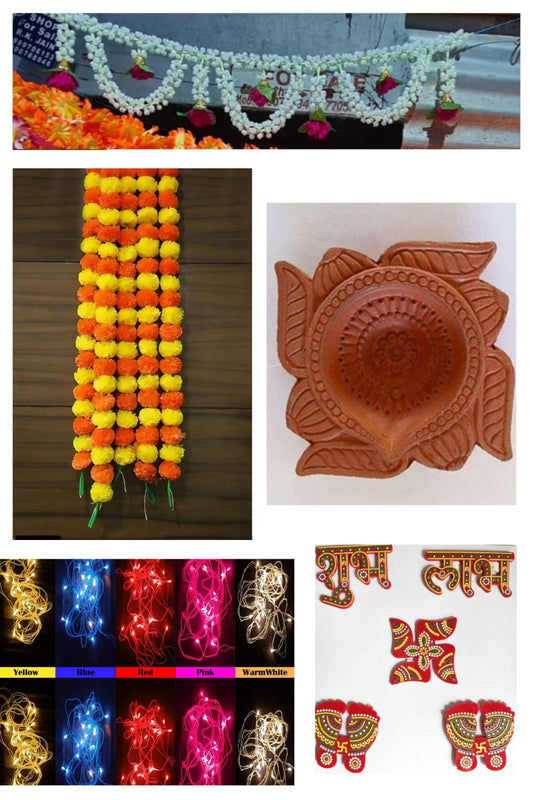 Diwali Combo : 24 diya, 2 Genda Latkan, 1 Toran , 2 Colourfull Circuit Light, 1 Shubh Labh & Charan