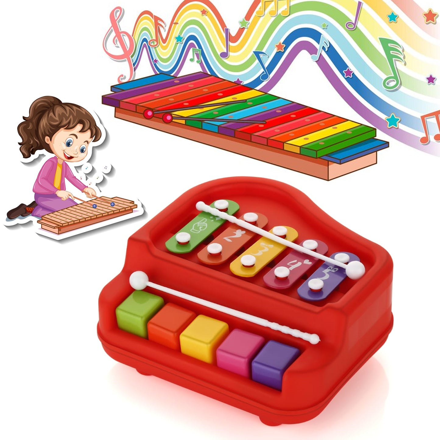 2 In 1 Baby Piano Xylophone Toy For Toddlers