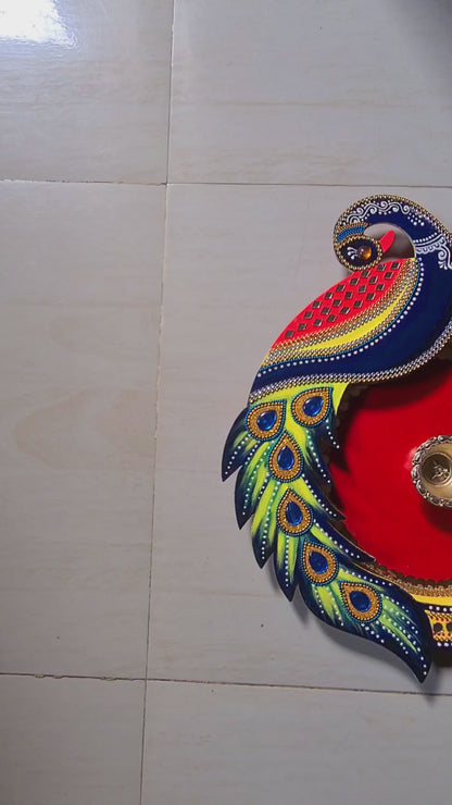Peacock design Wooden aarti thali