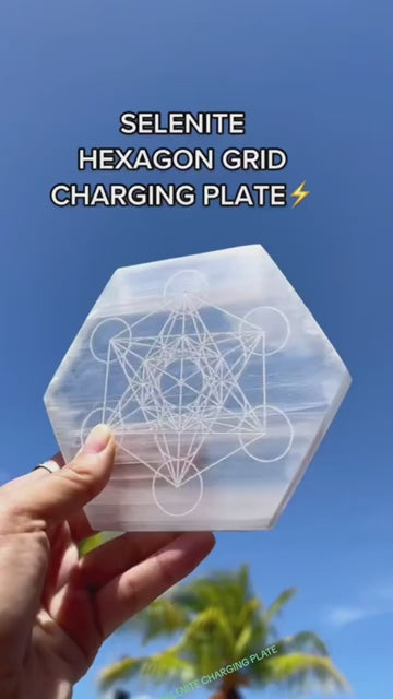 Selenite Charging Plate (Satin Spar Selenite) | Man Surrounded With Chakra Symbols