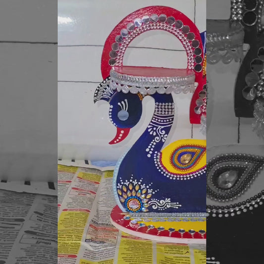 Handcrafted Wooden Peacock Diya Candle Holder