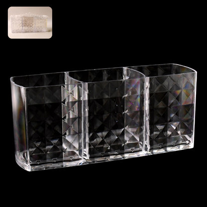 Elegant Crystal-effect 3-compartment Acrylic Makeup Brush Holder (1 Pc)