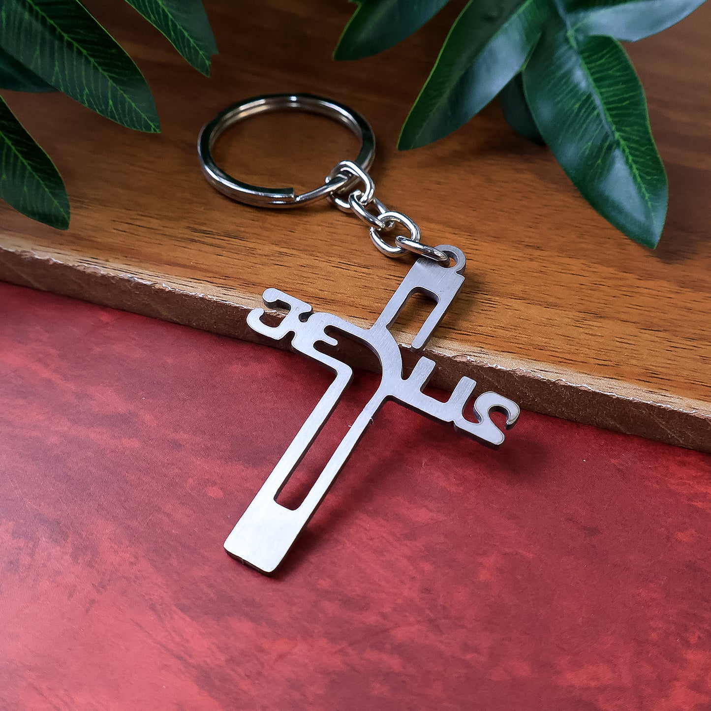 Elegant Metal Cross Keychain With Gujarati Jesus Script  Religious Faith Key Ring